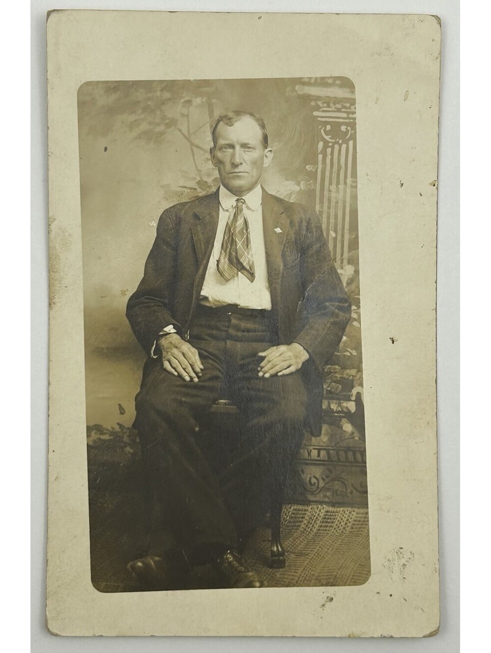 Antique 1904-1918 RPPC AZO Postcard Studio Portrait Gentleman Suit Tie Men  E-12